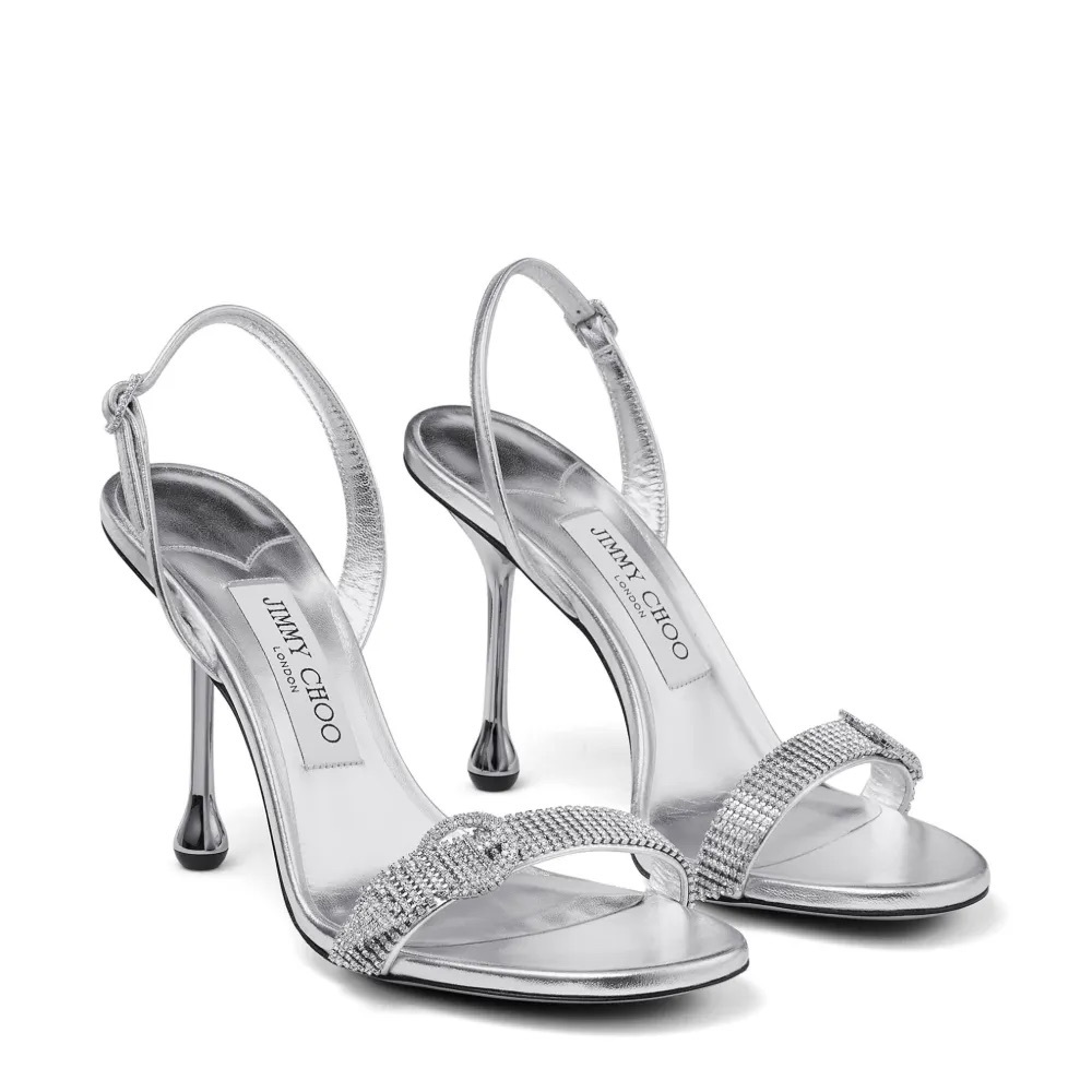 JIMMY CHOO Tabatha 95 crystal-embellished metallic slingback sandals $1,750